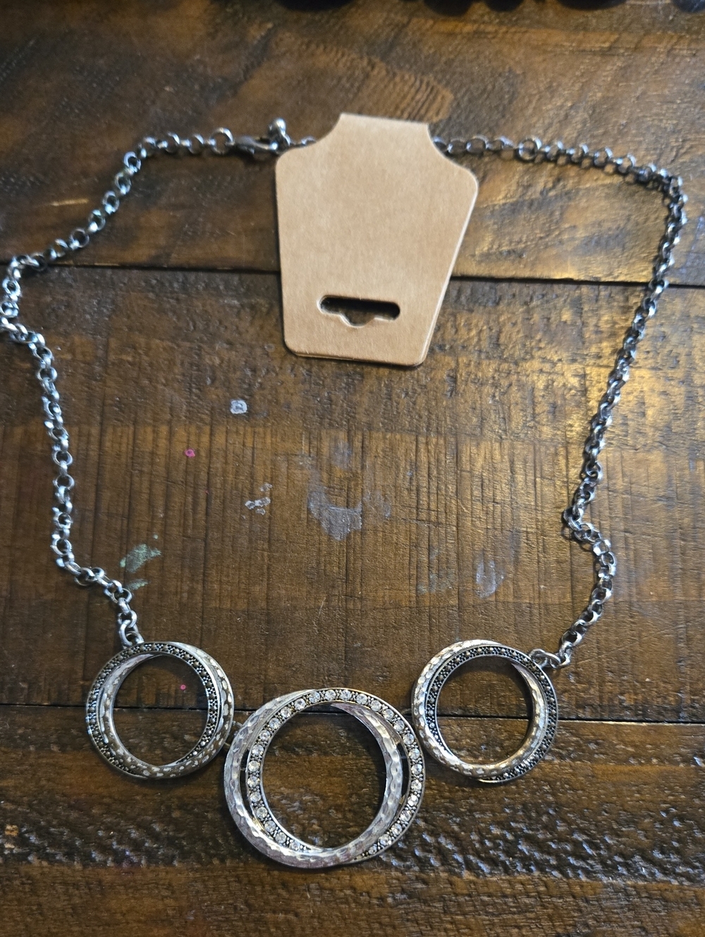 Silver Tone Triple Circle Necklace